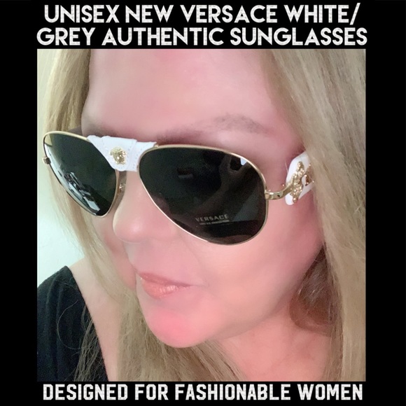 Unisex Authentic Versace Medusa Head Aviator Gold White and Gray Sunglasses NWT - Picture 7 of 15